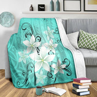 Hawaiian Plumeria Polynesian Premium Blankets - Turquoise - AH - Polynesian Pride
