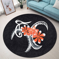 Hawaiian Plumeria Polynesian Orange Round Carpet - AH - Polynesian Pride