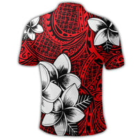 Hawaiian Plumeria Tribal Polynesian Polo Shirt Red - Polynesian Pride