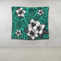 Hawaiian Plumeria Tribe Turquoise Polynesian Tapestry AH - Polynesian Pride