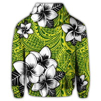 Hawaiian Plumeria Tribe Yellow Green Polynesian Zip Hoodie - Polynesian Pride