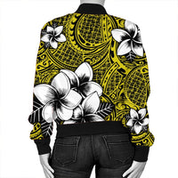 Hawaiian Plumeria Tribe Yellow Polynesian Bomber Jacket AH - Polynesian Pride
