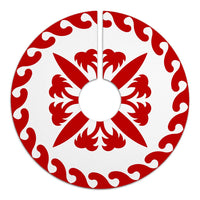 Hawaiian Quilt Pattern Coconut Tree Heart Tree Skirt - Red White - AH - Polynesian Pride