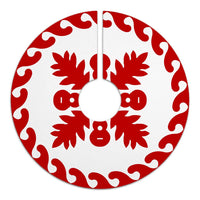 Hawaiian Quilt Pattern Guitar And Flora Tree Skirt - Red White - AH - Polynesian Pride