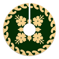 Hawaiian Quilt Pattern Hibiscus Nice Tree Skirt - Green Beige - AH - Polynesian Pride