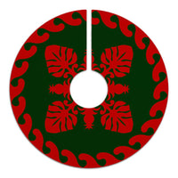 Hawaiian Quilt Pattern Palm Tree And Pineapple New Tree Skirt - Red Green - AH - Polynesian Pride