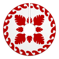 Hawaiian Quilt Pattern Palm Tree Skillful Tree Skirt - Red White - AH - Polynesian Pride