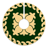 Hawaiian Quilt Pattern Tree Skirt - Green Beige - AH - Polynesian Pride