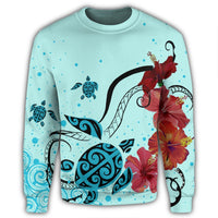 Hawaiian Sea Turtle Hibiscus Brilliant Polynesian Sweatshirt - AH - Polynesian Pride