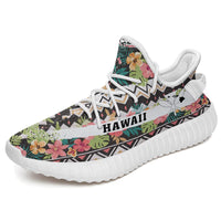 Hawaiian Sneakers YZ Hibiscus Ethnic Mix Tropical Flower White - Polynesian Pride