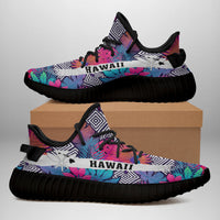 Hawaiian Sneakers YZ Tropical Exotic Leaves And Flowers On Geometrical Ornament - Polynesian Pride