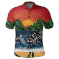 Hawaiian Sunset Ocean Turtle Polo Shirt - Polynesian Pride