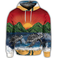 Hawaiian Sunset Ocean Turtle Hoodie - Polynesian Pride