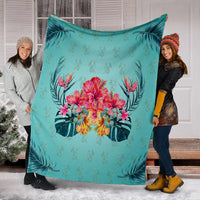 Hawaiian Tropical Strelitzia Hibiscus Plumeria Centre Premium Blankets - AH - Polynesian Pride