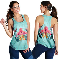 Hawaiian Tropical Strelitzia Hibiscus Plumeria Centre Racerback Tank - AH Black - Polynesian Pride