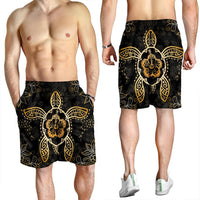 Hawaiian Turtle And Hibiscus Polynesian Men's Shorts Gold - AH - Polynesian Pride