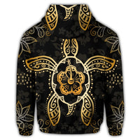 Hawaiian Turtle and Hibiscus Polynesian Zip Hoodie Gold - Polynesian Pride