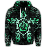 Hawaiian Turtle and Hibiscus Polynesian Hoodie Green - Polynesian Pride