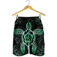 Hawaiian Turtle And Hibiscus Polynesian Men's Shorts Green - AH - Polynesian Pride