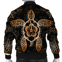 Hawaiian Turtle And Hibiscus Polynesian Bomber Jacket Orange - AH - Polynesian Pride