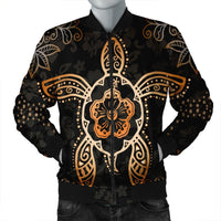 Hawaiian Turtle And Hibiscus Polynesian Bomber Jacket Orange - AH Black Unisex - Polynesian Pride