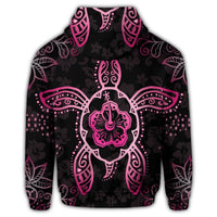 Hawaiian Turtle and Hibiscus Polynesian Zip Hoodie Pink - Polynesian Pride