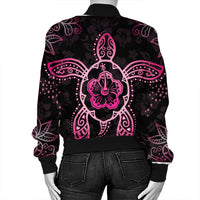 Hawaiian Turtle And Hibiscus Polynesian Bomber Jacket Pink - AH - Polynesian Pride