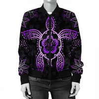 Hawaiian Turtle And Hibiscus Polynesian Bomber Jacket Violet - AH - Polynesian Pride