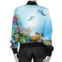 Hawaiian Turtle Dolphin In The Ocean Polynesian Bomber Jacket - AH - Polynesian Pride