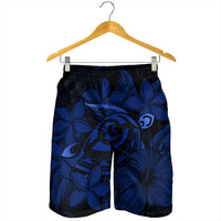 Hawaiian Turtle Hibiscus Plumeria Kanaka Polynesian Men's Shorts Blue - Soft Style - AH - Polynesian Pride