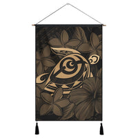 Hawaiian Turtle Hibiscus Plumeria Kanaka Polynesian Hanging Poster Gold - Soft Style - AH Hanging Poster Cotton And Linen - Polynesian Pride