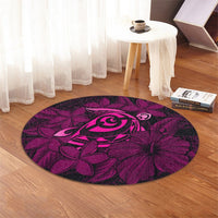 Hawaiian Turtle Hibiscus Plumeria Kanaka Polynesian Round Carpet Pink - Soft Style - AH - Polynesian Pride
