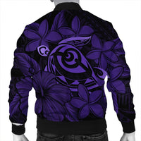 Hawaiian Turtle Hibiscus Plumeria Kanaka Polynesian Bomber Jacket Purple - Soft Style - AH - Polynesian Pride