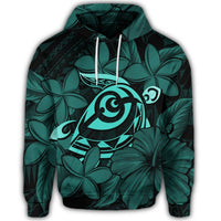 Hawaiian Turtle Hibiscus Plumeria Kanaka Polynesian Hoodie Turquoise Soft Style - Polynesian Pride