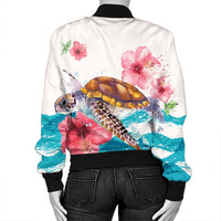Hawaiian Turtle Hibiscus Waves Polynesian Bomber Jacket - AH - Polynesian Pride