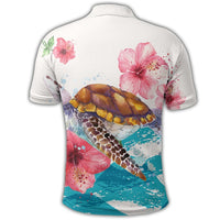 Hawaiian Turtle Hibiscus Waves Polynesian Polo Shirt - Polynesian Pride