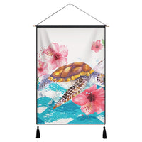 Hawaiian Turtle Hibiscus Waves Polynesian Hanging Poster - AH Hanging Poster Cotton And Linen - Polynesian Pride