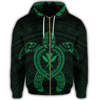 Hawaiian Turtle Kanaka Polynesian Zip Hoodie Green - Polynesian Pride