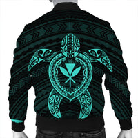 Hawaiian Turtle Kanaka Polynesian Bomber Jacket - Turquoise - AH - Polynesian Pride