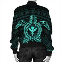 Hawaiian Turtle Kanaka Polynesian Bomber Jacket - Turquoise - AH - Polynesian Pride