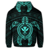 Hawaiian Turtle Kanaka Polynesian Zip Hoodie Turquoise - Polynesian Pride