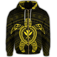 Hawaiian Turtle Kanaka Polynesian Zip Hoodie Yellow - Polynesian Pride