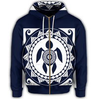 Hawaiian Turtle Pattern Zip Hoodie - Polynesian Pride