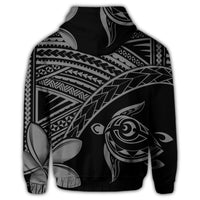 Hawaiian Turtle Plumeria Kakau Polynesian Quilt Zip Hoodie Neo Gray - Polynesian Pride