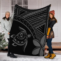 Hawaiian Turtle Plumeria Kakau Polynesian Quilt Premium Blankets Neo Gray AH - Polynesian Pride