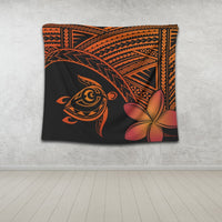 Hawaiian Turtle Plumeria Kakau Polynesian Quilt Tapestry Neo Orange AH - Polynesian Pride