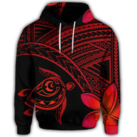 Hawaiian Turtle Plumeria Kakau Polynesian Quilt Hoodie Neo Red - Polynesian Pride