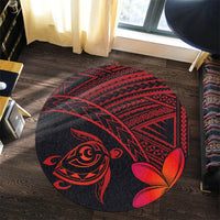 Hawaiian Turtle Plumeria Kakau Polynesian Quilt Round Carpet Neo Red AH - Polynesian Pride