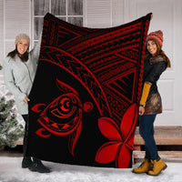 Hawaiian Turtle Plumeria Kakau Polynesian Quilt Premium Blankets Neo Red AH - Polynesian Pride