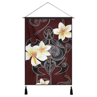 Hawaiian Turtle Plumeria Polynesian Hanging Poster Red - AH Hanging Poster Cotton And Linen - Polynesian Pride